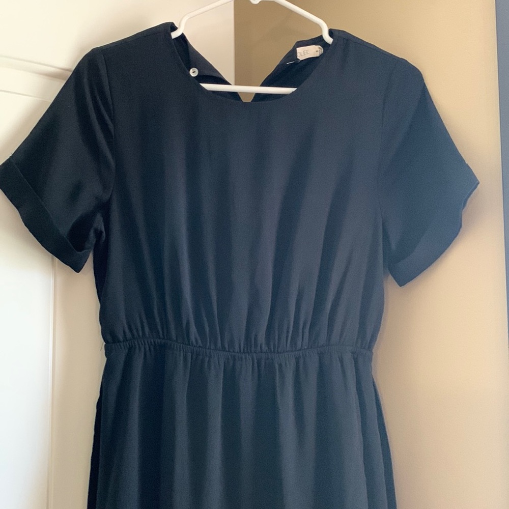 Black Roole short sleeve tie midi dress
